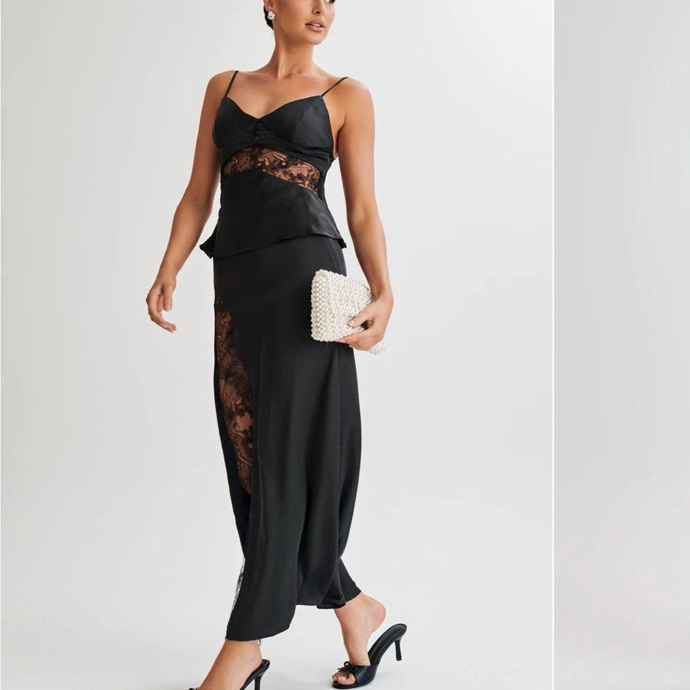 Meshki Luella black satin skirt and top - worn once- size Medium